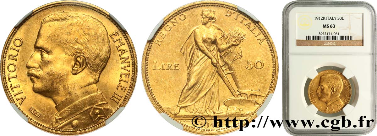 ITALIE - ROYAUME D ITALIE - VICTOR-EMMANUEL III 50 Lire 1912 Rome SPL63 NGC