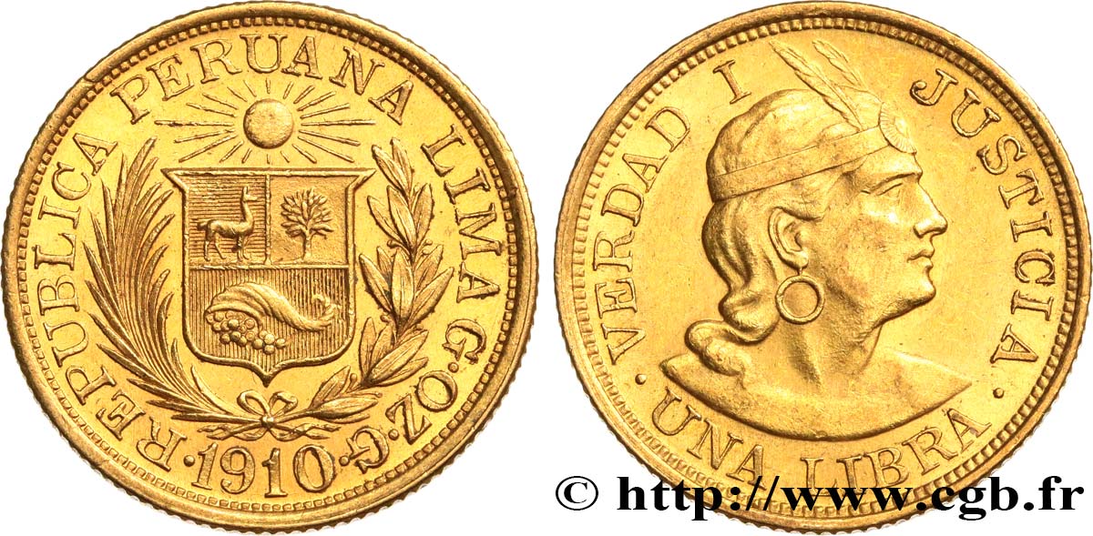 PERU 1 Libra 1910 Lima VZ 
