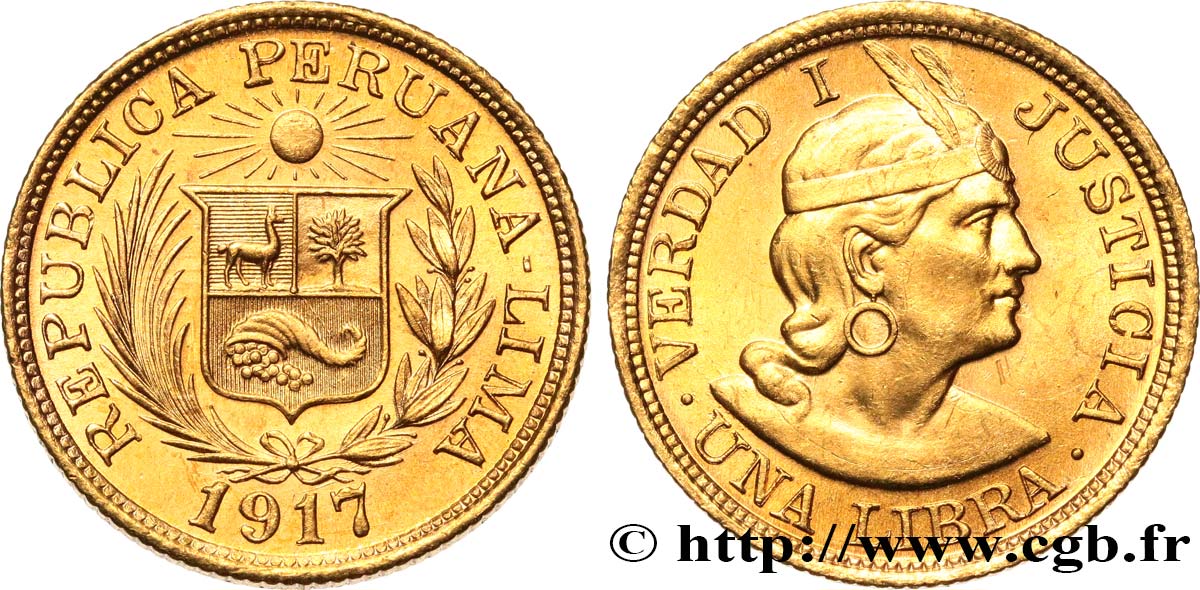 PERU 1 Libra 1917 Lima MS 