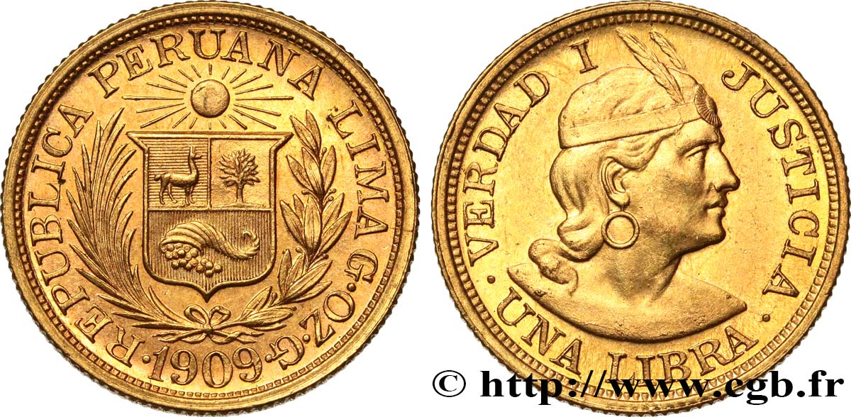PERU 1 Libra 1909 Lima MS 
