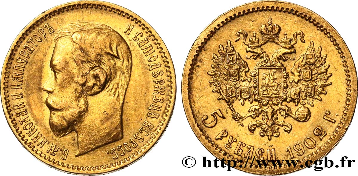 RUSSIA 5 Roubles Nicolas II 1902 Saint-Petersbourg AU/AU 