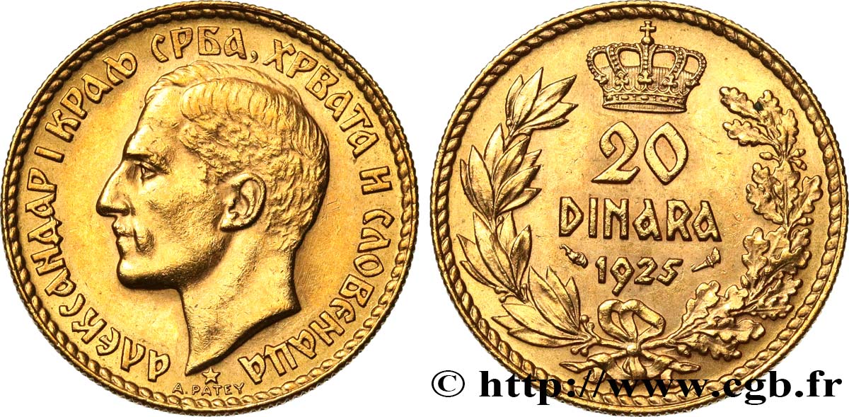 YUGOSLAVIA 20 Dinara Alexandre Ier 1925 Paris EBC 