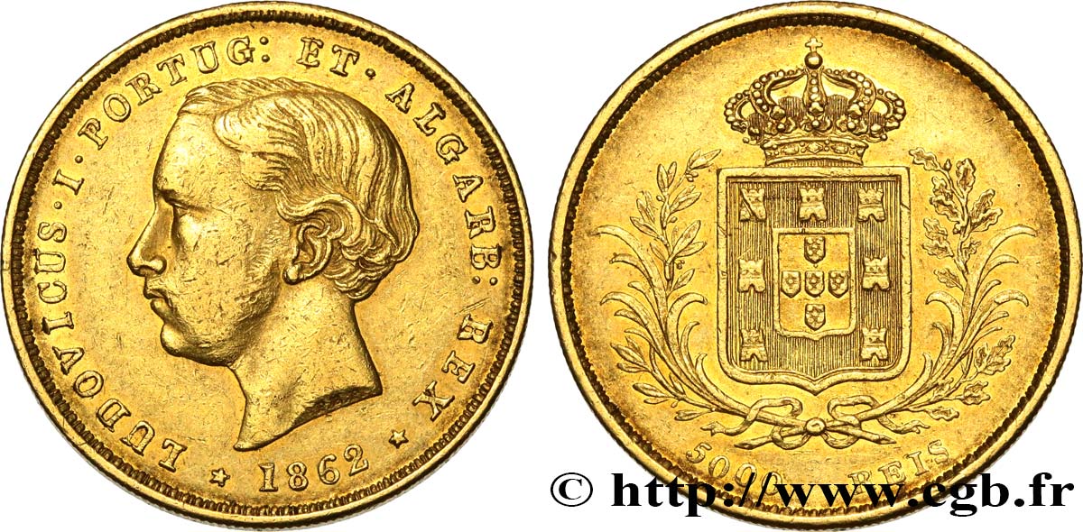 PORTUGAL 5000 Reis Louis Ier 1862  XF 