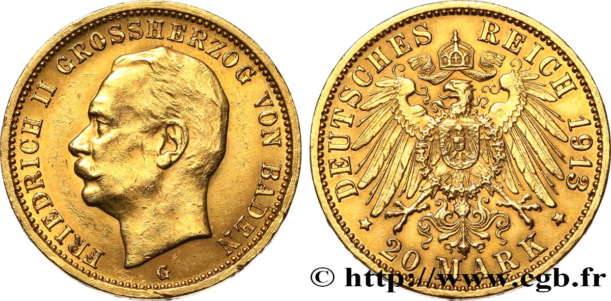 ALEMANIA - BADEN 20 Mark Frédéric II 1913 Karlsruhe EBC 