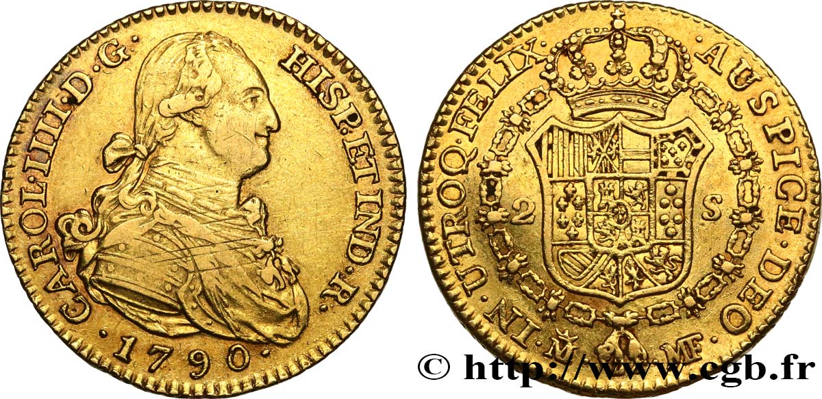 SPAIN 2 Escudos Charles IV 1790 Madrid AU 
