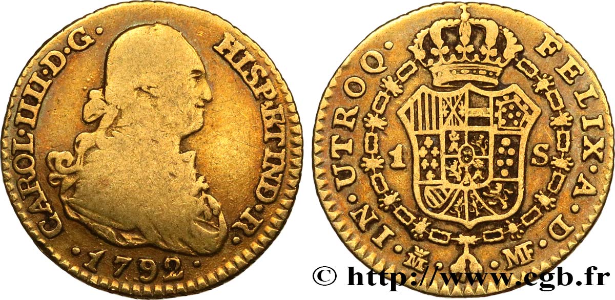 SPAIN 1 Escudo Charles IV 1792 Madrid VF/VF 