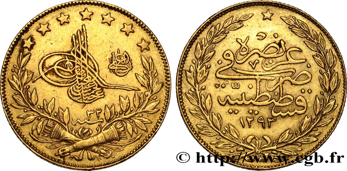 TURQUIE 100 Kurush or Sultan Abdülhamid II AH 1293 An 32 1906 Constantinople TTB 