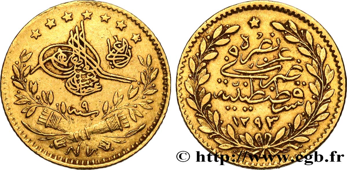 TURKEY 25 Kurush en or Sultan Abdülhamid II AH 1293 an 9 1884 Constantinople XF 