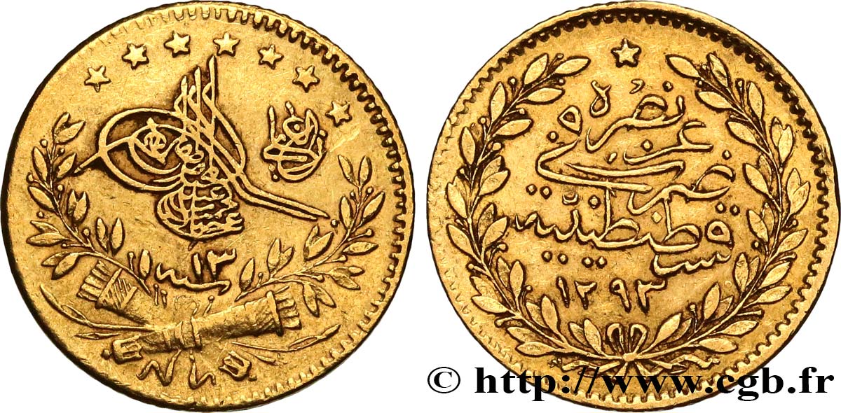 TURKEY 25 Kurush en or Sultan Abdülhamid II AH 1293 an 13 (1888) Constantinople XF 