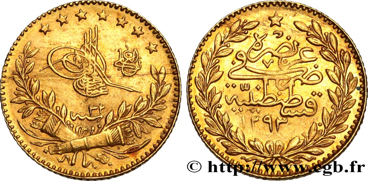 TURQUIE 25 Kurush en or Sultan Abdülhamid II AH 1293 an 32 (1906) Constantinople TTB 