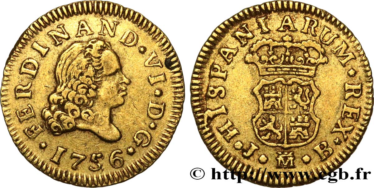 SPAIN 1/2 Escudo Ferdinand VI 1756 Madrid  XF 