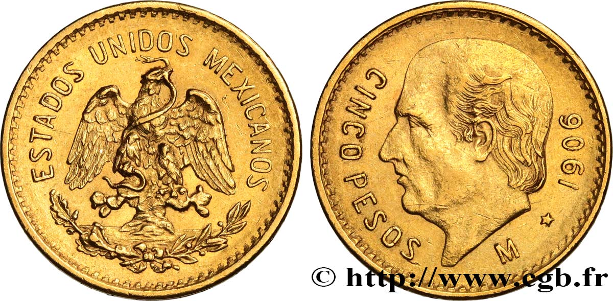 MEXIQUE 5 Pesos Miguel Hidalgo 1906 Mexico SUP 