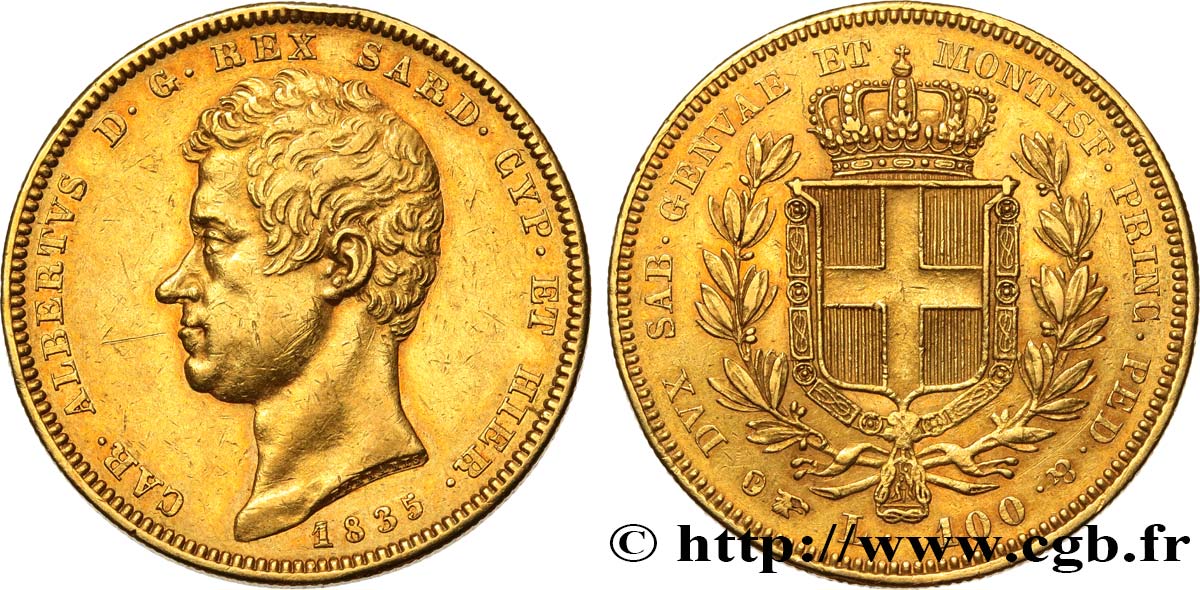 ITALY - KINGDOM OF SARDINIA - CHARLES-ALBERT 100 Lire 1835 Turin AU 