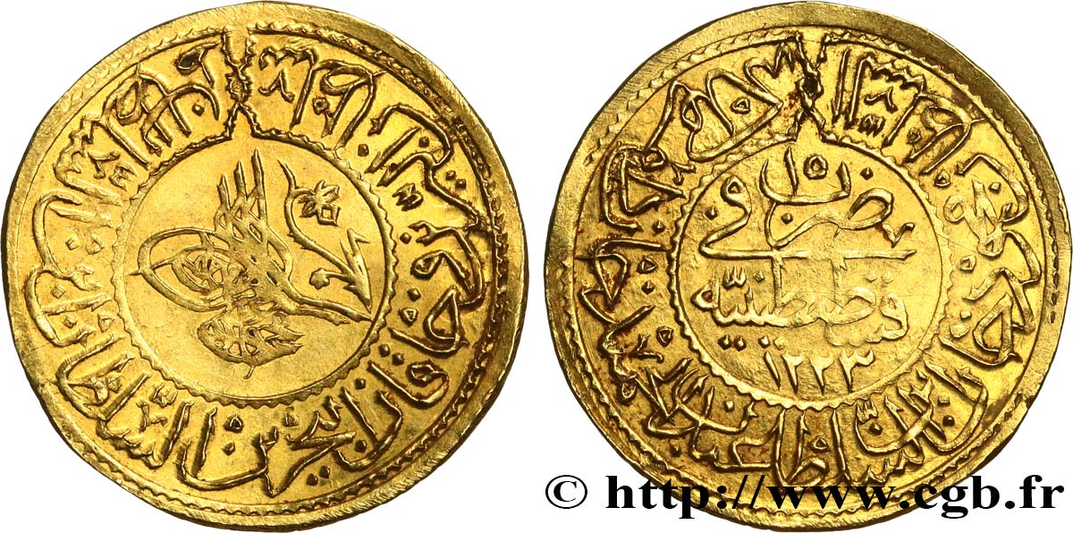 TURKEY Rumi altin Mahmud II AH 1223 an 15 (1822) Constantinople AU 