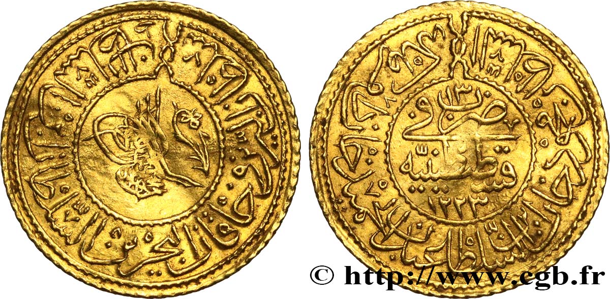TURQUíA Rumi altin Mahmud II AH 1223 an 13 (1820) Constantinople MBC+ 