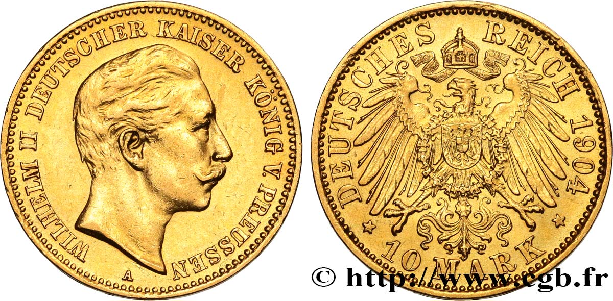 GERMANIA - PRUSSIA 10 Mark Guillaume II 1904 Berlin SPL 