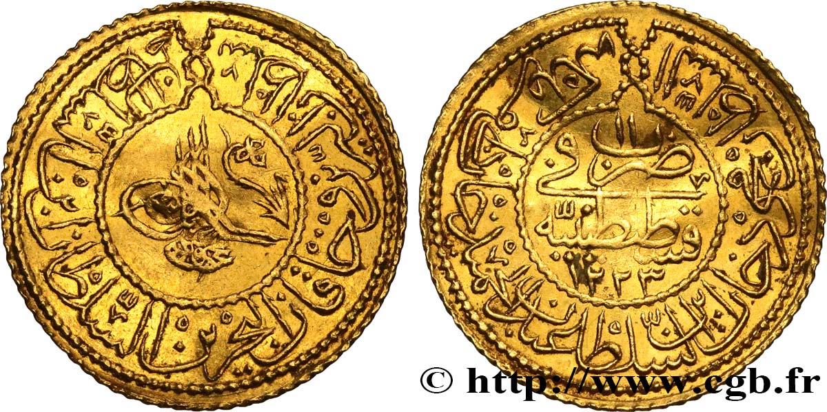 TURKEY Rumi altin Mahmud II AH 1223 an 11 (1818) Constantinople AU 