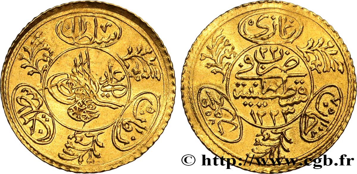 TÜRKEI Hayriye Altin Mahmud II AH 1223 An 22 (1829) Constantinople VZ 