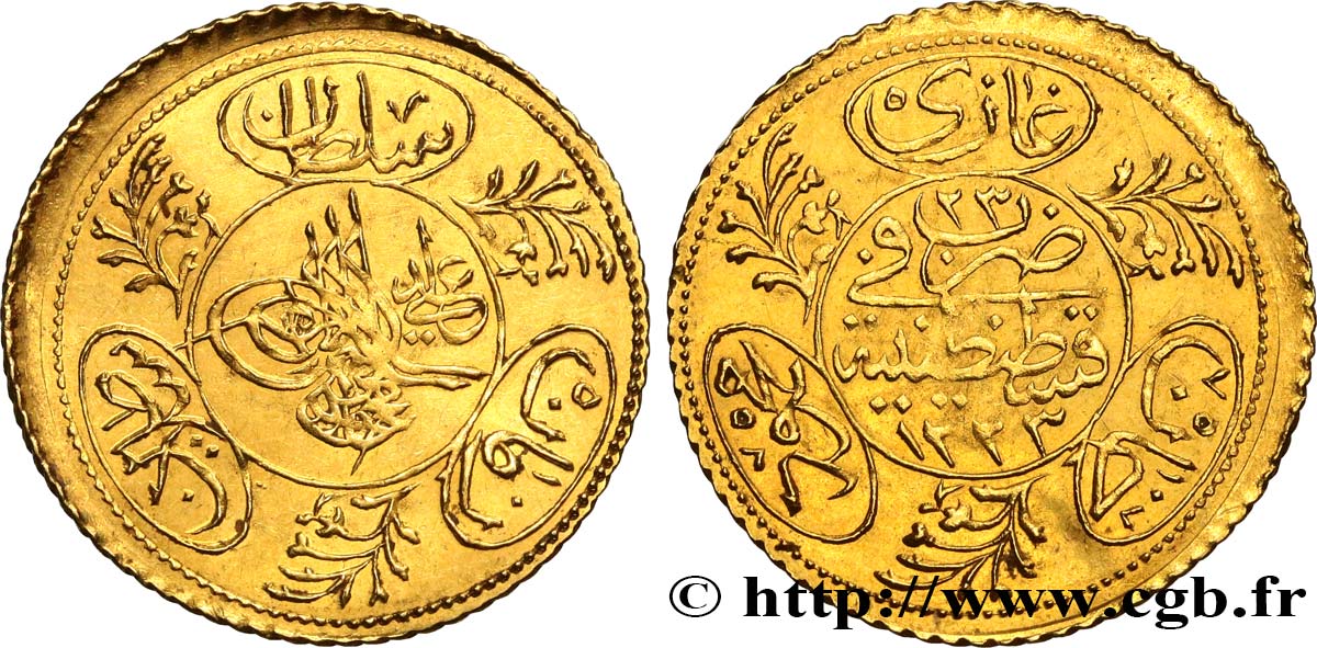 TURCHIA Hayriye Altin Mahmud II AH 1223 An 23 (1830) Constantinople SPL 