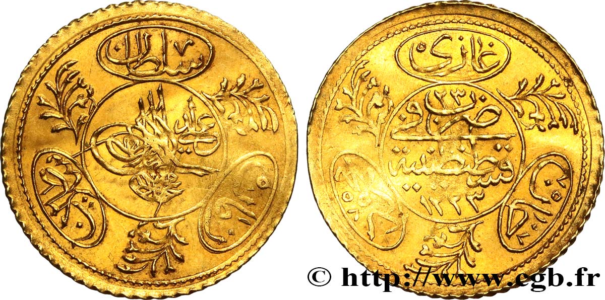TURKEY Hayriye Altin Mahmud II AH 1223 An 23 (1830) Constantinople AU 