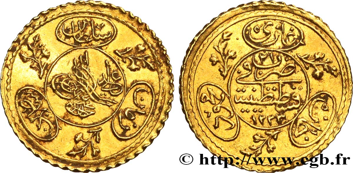 TURQUíA 1/2 Hayriye Altin Mahmud II AH 1223 An 21 (1828) Constantinople MBC+ 