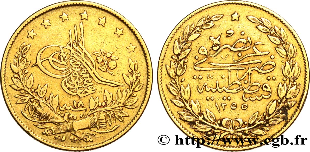 TÜRKEI 100 Kurush Abdul Meijid AH 1255 An 18 (1856) Constantinople fSS 