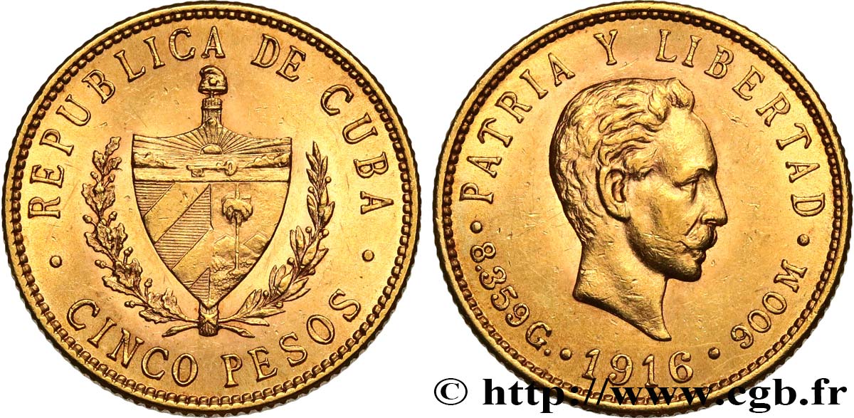CUBA 5 Pesos 1916 Philadelphie SC 