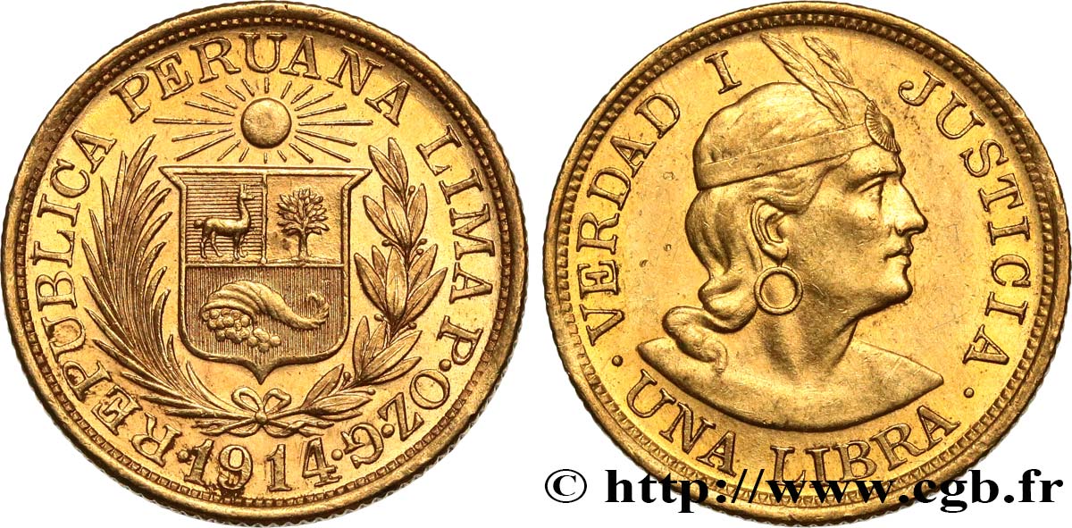 PERU 1 Libra 1914 Lima AU/MS 