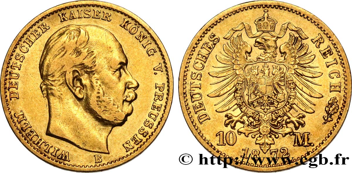 GERMANY - PRUSSIA 10 Mark, 1er type Guillaume Ier 1872 Hanovre XF 