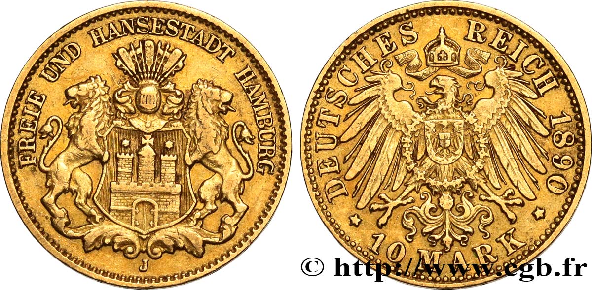 ALLEMAGNE - VILLE LIBRE DE HAMBOURG 10 Mark 1890 Hambourg TTB 
