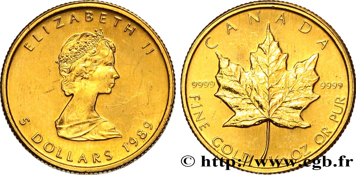 CANADA 5 Dollars or  Maple leaf  1989  MS 