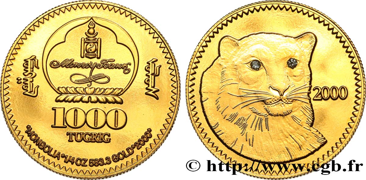 MONGOLIA 1000 Tögrög Proof Tigre 2000  FDC 
