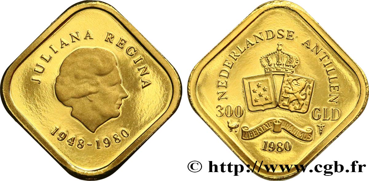 NETHERLANDS ANTILLES 300 Gulden Proof 1980  MS 