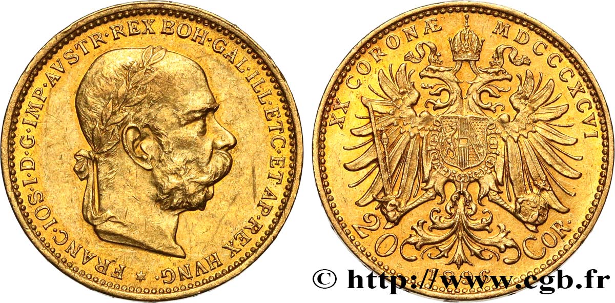 AUSTRIA 20 Corona François Joseph Ier 1896 Vienne EBC 