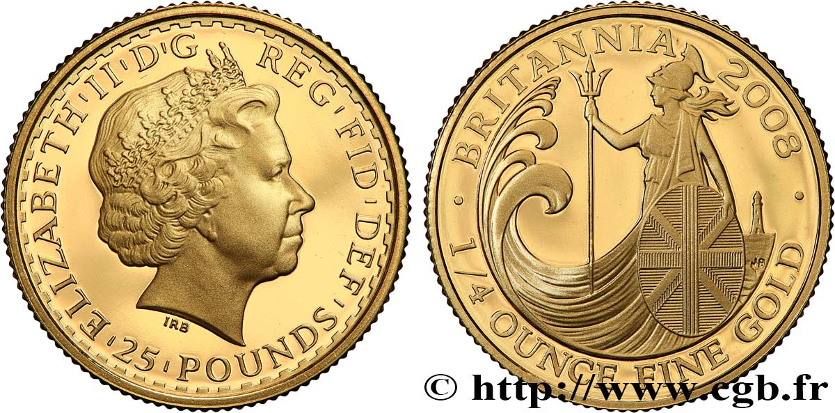 VEREINIGTEN KÖNIGREICH 25 Pounds Britannia Proof 2008 British Royal Mint fST 