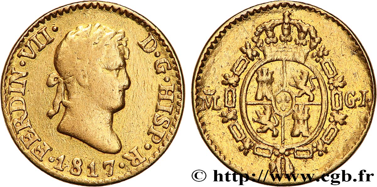 SPAGNA 1/2 Escudo Ferdinand VII 1817 Madrid MB 