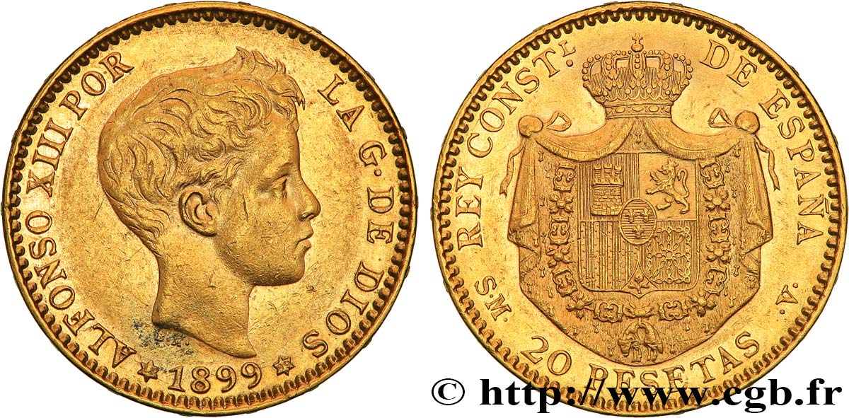ESPAÑA 20 Pesetas Alphonse XIII 1899 Madrid EBC 