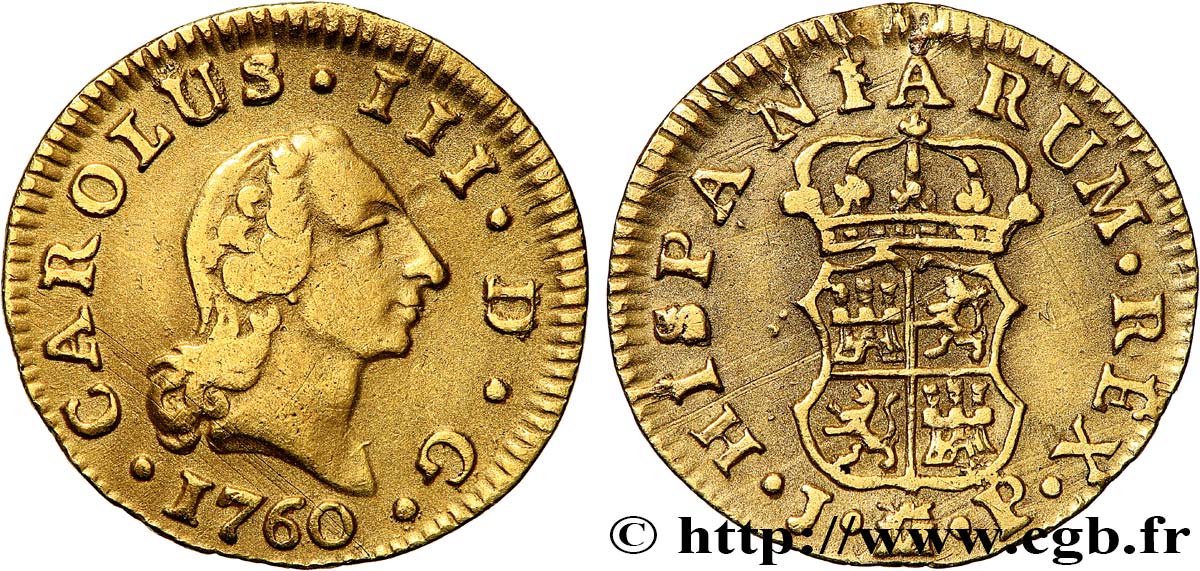 ESPAGNE 1/2 Escudo Charles III 1760 Madrid TTB 