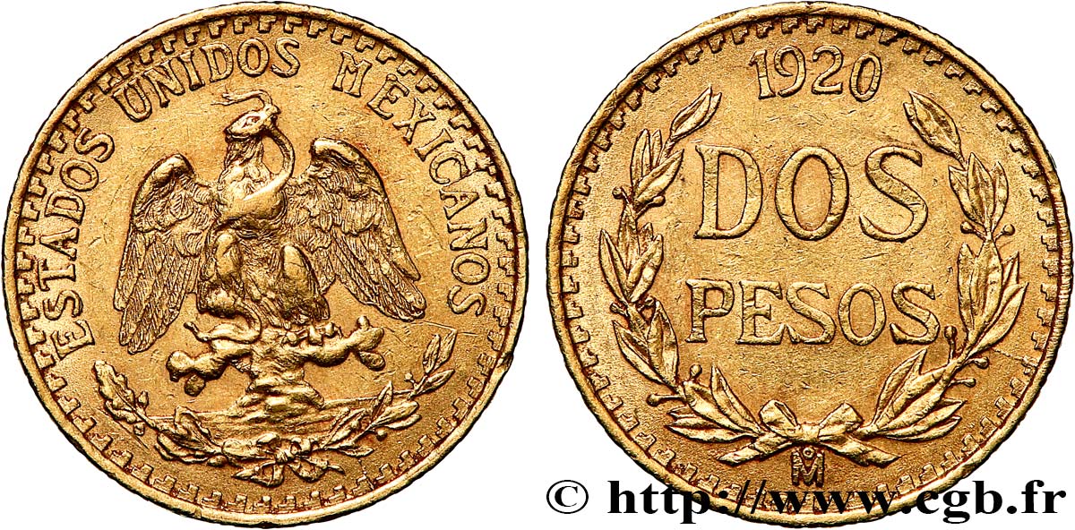 MEXIQUE 2 Pesos or 1920 Mexico SUP 
