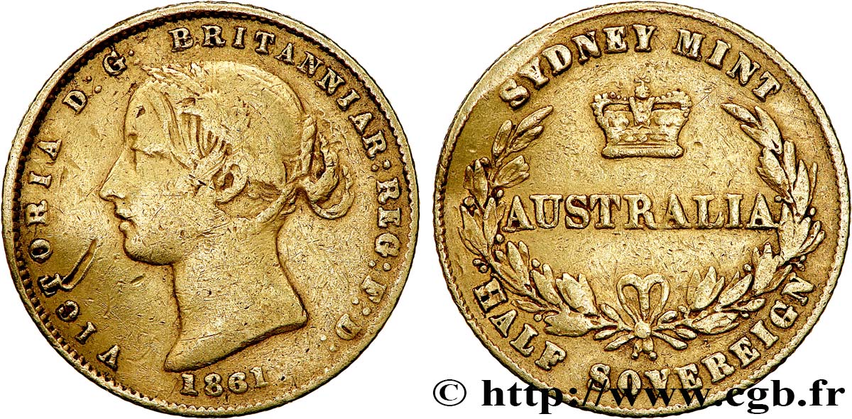 AUSTRALIE - VICTORIA 1/2 Souverain  1861 Sydney TB+ 