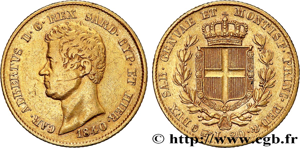 ITALIE - ROYAUME DE SARDAIGNE 20 Lire Charles-Albert 1840 Turin TB+/TTB 