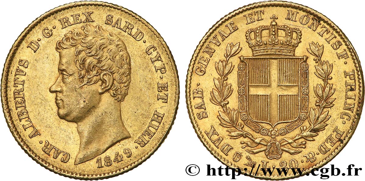 ITALY - KINGDOM OF SARDINIA - CHARLES-ALBERT 20 Lire  1849 Gênes AU 