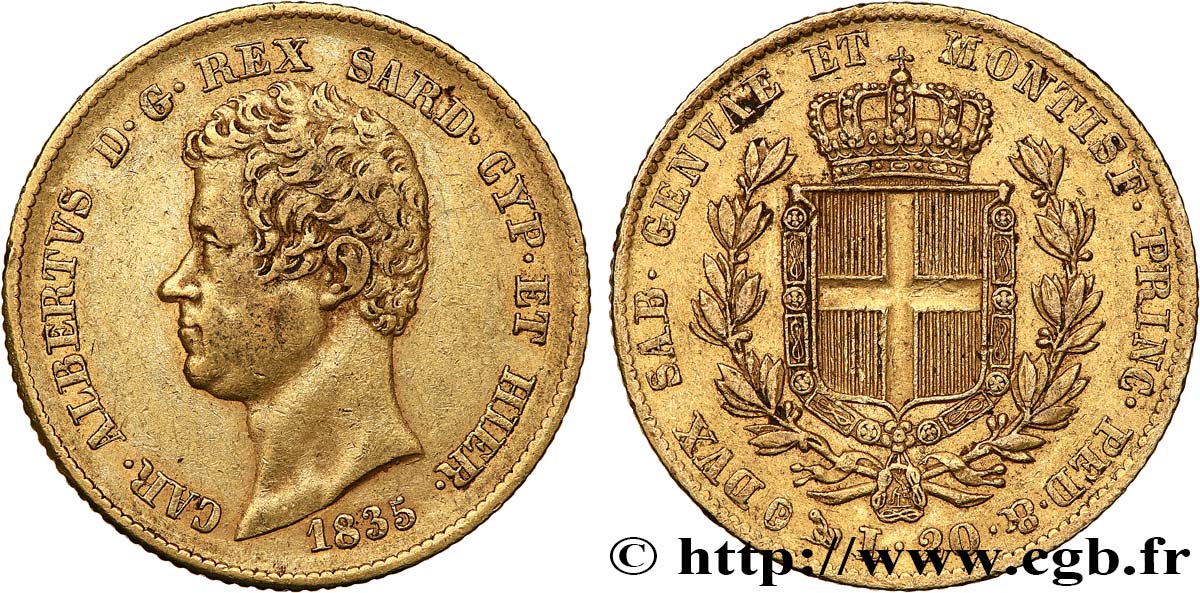 ITALY - KINGDOM OF SARDINIA 20 Lire Charles-Albert 1835 Gênes VF/XF 