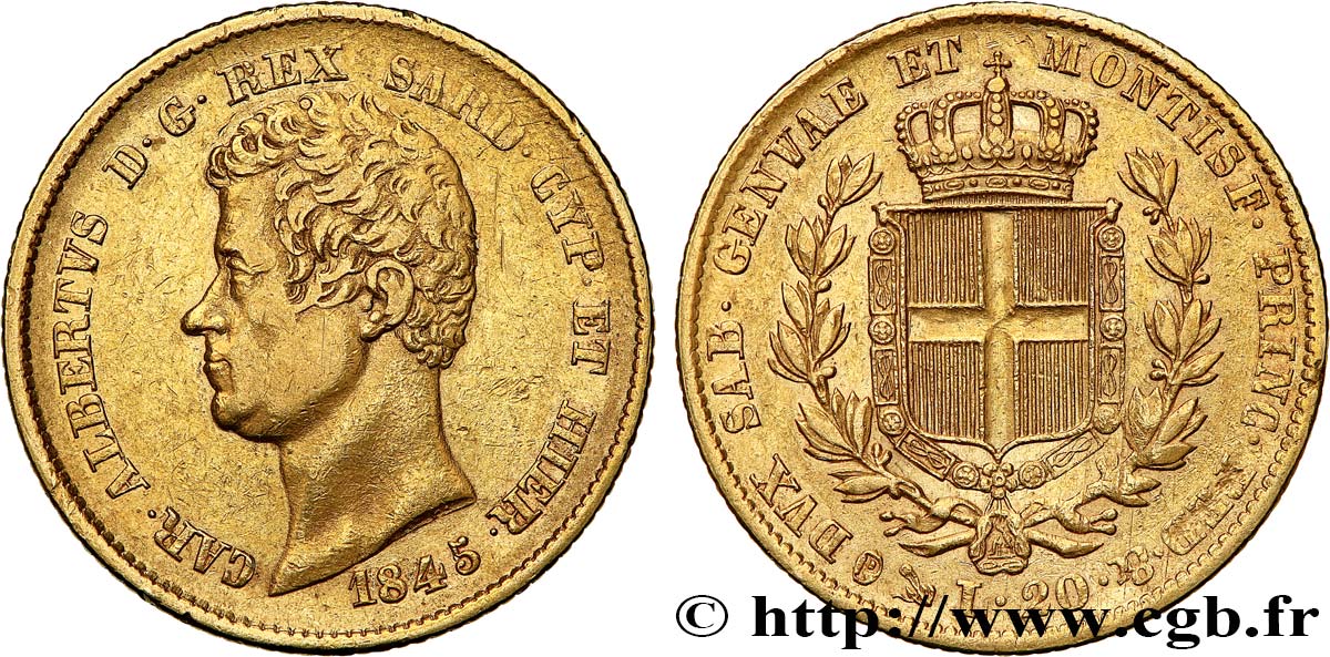 ITALY - KINGDOM OF SARDINIA 20 Lire Charles-Albert 1845 Gênes XF 