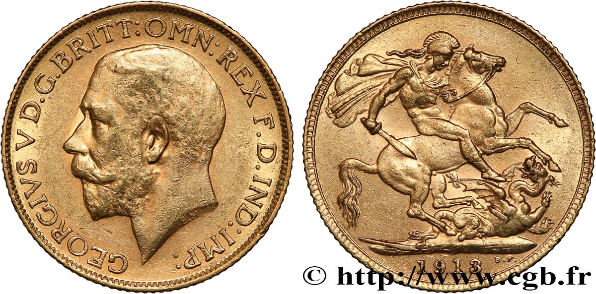 INVESTMENT GOLD 1 Souverain Georges V 1913 Londres AU 
