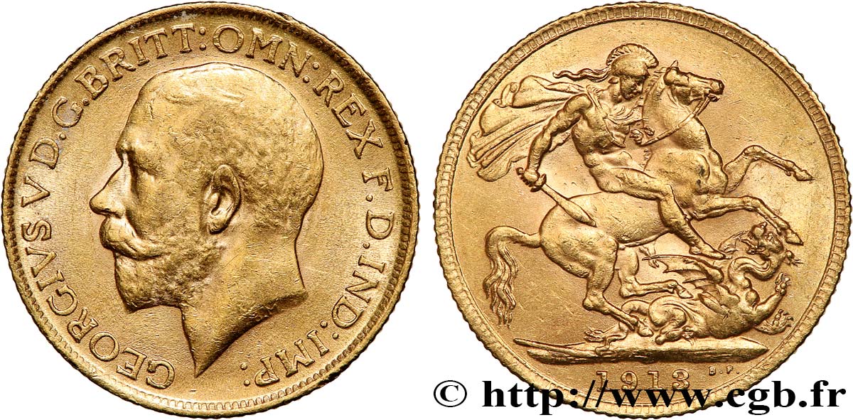 INVESTMENT GOLD 1 Souverain Georges V 1913 Londres MBC+ 