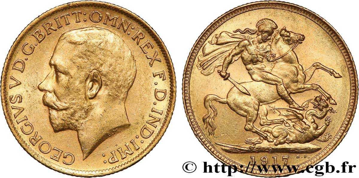 INVESTMENT GOLD 1 Souverain Georges V 1917 Sydney SPL 