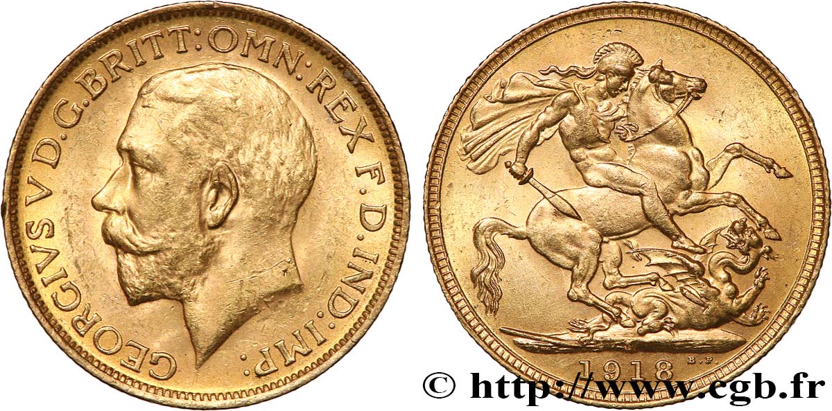 INVESTMENT GOLD 1 Souverain Georges V 1918 Sydney SPL 