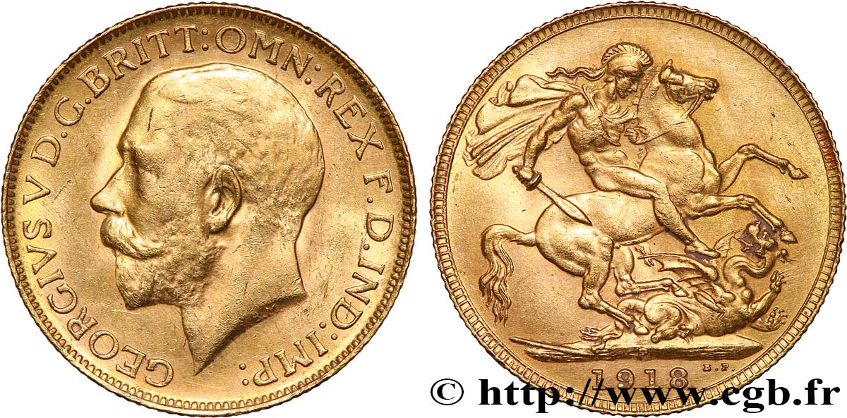 INVESTMENT GOLD 1 Souverain Georges V 1918 Perth EBC 