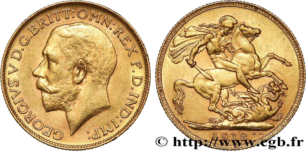 INVESTMENT GOLD 1 Souverain Georges V 1918 Perth SPL 
